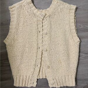 Cream Knit Button-Up Vest